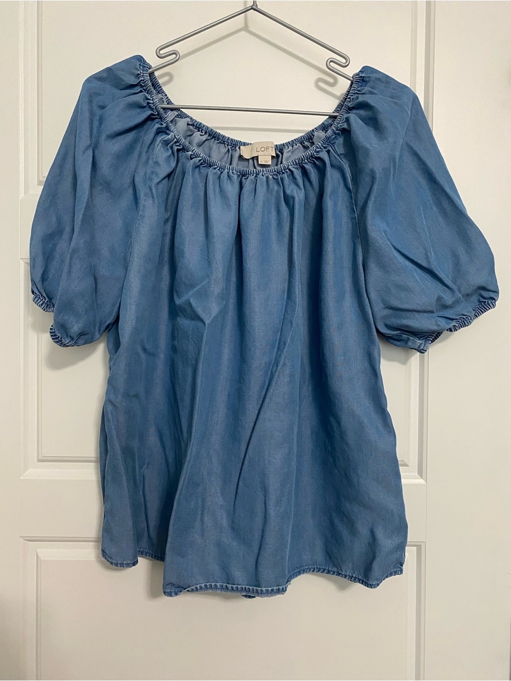 LOFT Dusty Blue Off-Shoulder Peasant Blouse